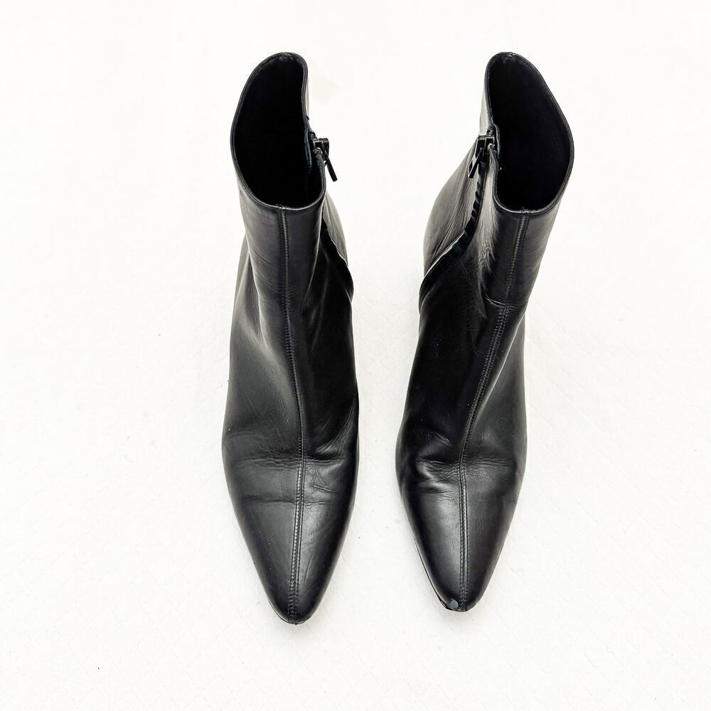 Vince Lanika Black Leather Pointy Toe Boot Block Heel Size 9.5